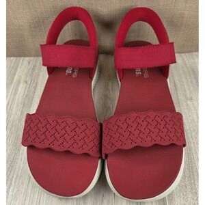 Skechers Women's Red Slip-ins Hands Free Washable Knit Ultra Flex Sandals Sz 10